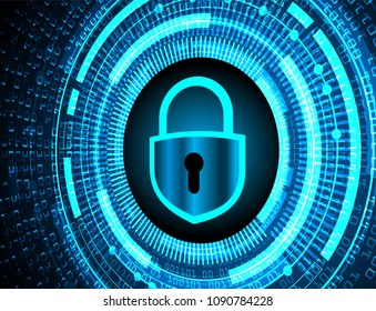 Safety concept, Closed Padlock on digital background, cyber security, Blue abstract hi speed internet technology background illustration. key vector