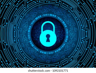 Safety concept, Closed Padlock on digital background, cyber security, Blue abstract hi speed internet technology background illustration. key vector