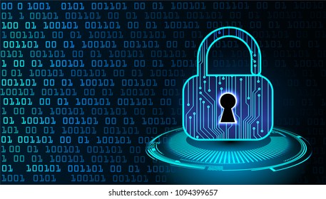 Safety concept, Closed Padlock on digital background, cyber security, Blue abstract hi speed internet technology background illustration. key vector