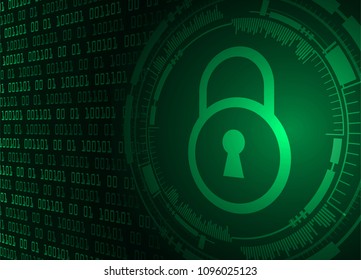 Safety concept, Closed Padlock on digital background, cyber security, green abstract hi speed internet technology background illustration. key vector