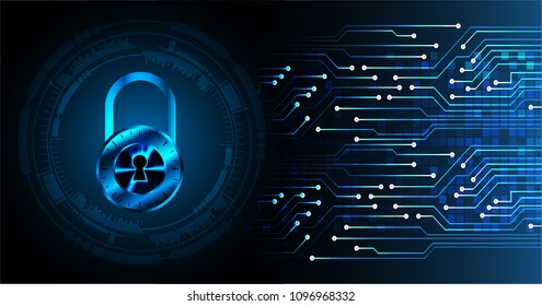 Safety concept, Closed Padlock on digital background, cyber security, Blue abstract hi speed internet technology background illustration. key vector