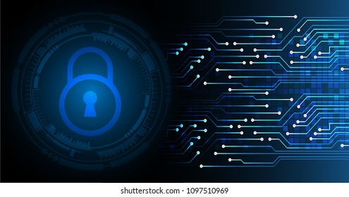 Safety concept, Closed Padlock on digital background, cyber security, Blue abstract hi speed internet technology background illustration. key vector