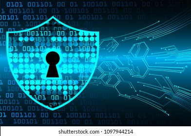 Safety concept, Closed Padlock on digital background, cyber security, Blue abstract hi speed internet technology background illustration. key vector