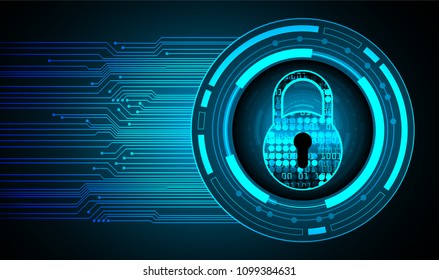 Safety concept, Closed Padlock on digital background, cyber security, Blue abstract hi speed internet technology background illustration. key vector