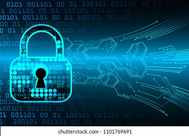 Safety concept, Closed Padlock on digital background, cyber security, Blue abstract hi speed internet technology background illustration. key vector