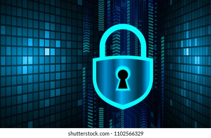Safety concept, Closed Padlock on digital background, cyber security, Blue abstract hi speed internet technology background illustration. key vector