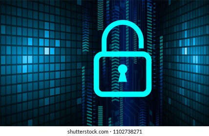 Safety concept, Closed Padlock on digital background, cyber security, Blue abstract hi speed internet technology background illustration. key vector