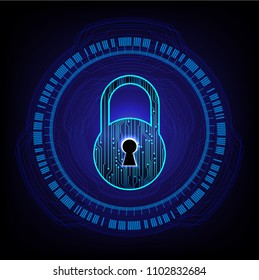 Safety concept, Closed Padlock on digital background, cyber security, Blue abstract hi speed internet technology background illustration. key vector