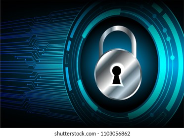 Safety concept, Closed Padlock on digital background, cyber security, Blue abstract hi speed internet technology background illustration. key vector