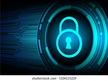 Safety concept, Closed Padlock on digital background, cyber security, Blue abstract hi speed internet technology background illustration. key vector