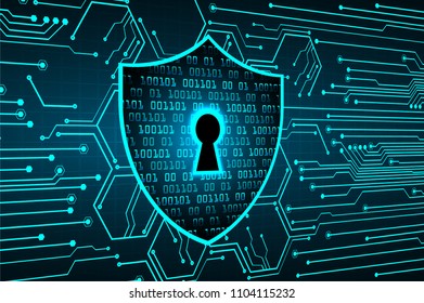 Safety concept, Closed Padlock on digital background, cyber security, Blue abstract hi speed internet technology background illustration. key vector