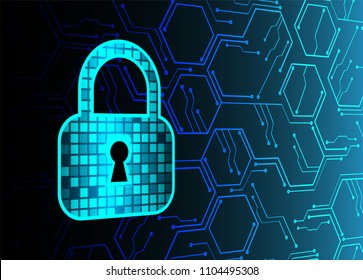 Safety concept, Closed Padlock on digital background, cyber security, Blue abstract hi speed internet technology background illustration. key vector