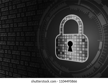 Safety concept, Closed Padlock on digital background, cyber security, Blue abstract hi speed internet technology background illustration. key vector