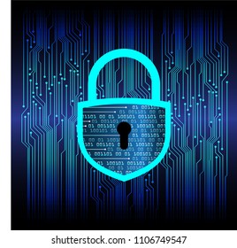 Safety concept, Closed Padlock on digital background, cyber security, Blue abstract hi speed internet technology background illustration. key vector