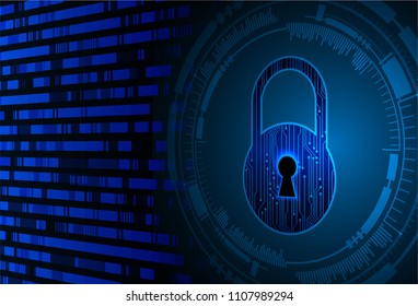 Safety concept, Closed Padlock on digital background, cyber security, Blue abstract hi speed internet technology background illustration. key vector