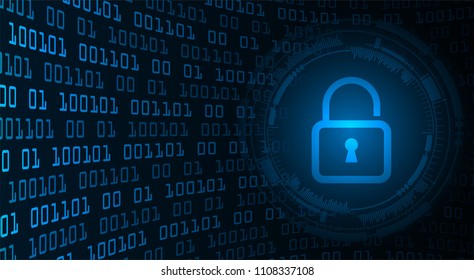 Safety concept, Closed Padlock on digital background, cyber security, Blue abstract hi speed internet technology background illustration. key vector