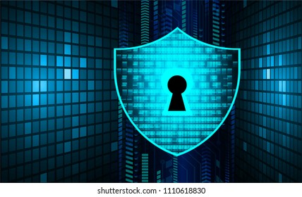Safety concept, Closed Padlock on digital background, cyber security, Blue abstract hi speed internet technology background illustration. key vector