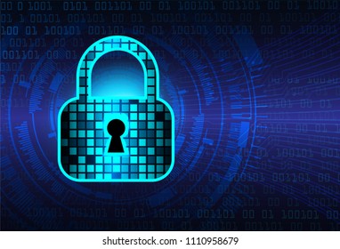 Safety concept, Closed Padlock on digital background, cyber security, Blue abstract hi speed internet technology background illustration. key vector