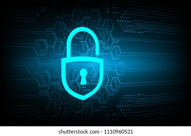 Safety concept, Closed Padlock on digital background, cyber security, Blue abstract hi speed internet technology background illustration. key vector