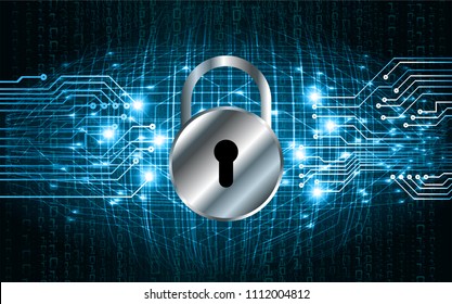 Safety concept, Closed Padlock on digital background, cyber security, Blue abstract hi speed internet technology background illustration. key vector