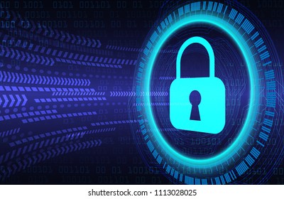 Safety concept, Closed Padlock on digital background, cyber security, Blue abstract hi speed internet technology background illustration. key vector