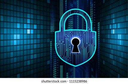 Safety concept, Closed Padlock on digital background, cyber security, Blue abstract hi speed internet technology background illustration. key vector