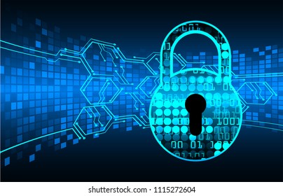 Safety concept, Closed Padlock on digital background, cyber security, Blue abstract hi speed internet technology background illustration. key vector