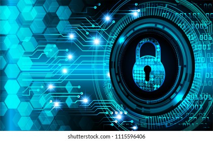 Safety concept, Closed Padlock on digital background, cyber security, Blue abstract hi speed internet technology background illustration. key vector