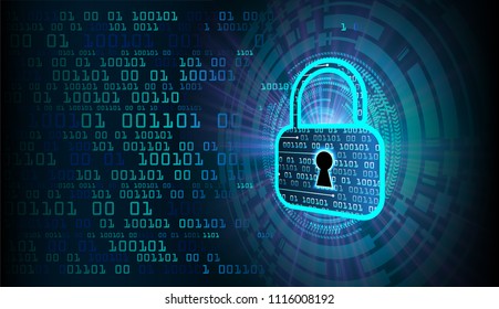Safety concept, Closed Padlock on digital background, cyber security, Blue abstract hi speed internet technology background illustration. key vector