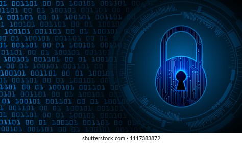 Safety concept, Closed Padlock on digital background, cyber security, Blue abstract hi speed internet technology background illustration. key vector