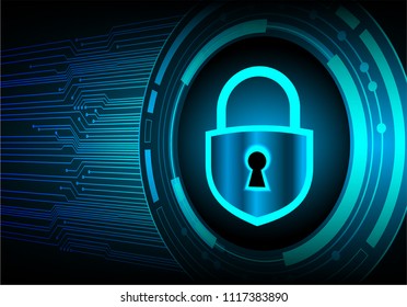 Safety concept, Closed Padlock on digital background, cyber security, Blue abstract hi speed internet technology background illustration. key vector
