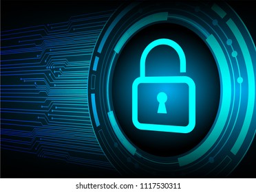 Safety concept, Closed Padlock on digital background, cyber security, Blue abstract hi speed internet technology background illustration. key vector