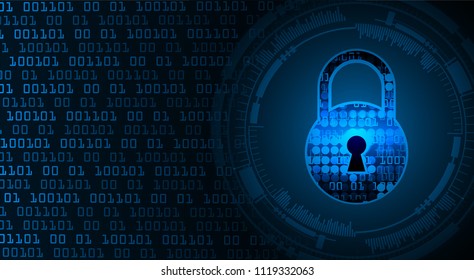 Safety concept, Closed Padlock on digital background, cyber security, Blue abstract hi speed internet technology background illustration. key vector