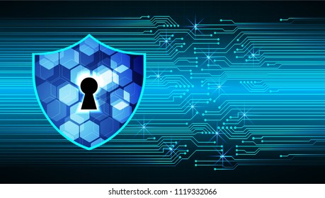 Safety concept, Closed Padlock on digital background, cyber security, Blue abstract hi speed internet technology background illustration. key vector