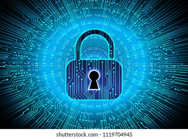 Concepto de seguridad, Closed Padlock sobre el fondo digital, ciberseguridad, Blue abstract de alta velocidad Internet Technology Background Illustration. vector clave