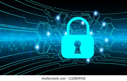 Safety concept, Closed Padlock on digital background, cyber security, Blue abstract hi speed internet technology background illustration. key vector
