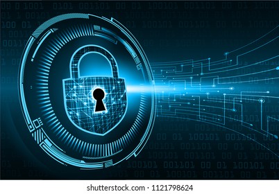 Safety concept, Closed Padlock on digital background, cyber security, Blue abstract hi speed internet technology background illustration. key vector