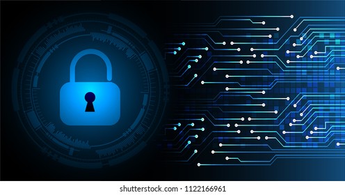 Safety concept, Closed Padlock on digital background, cyber security, Blue abstract hi speed internet technology background illustration. key vector