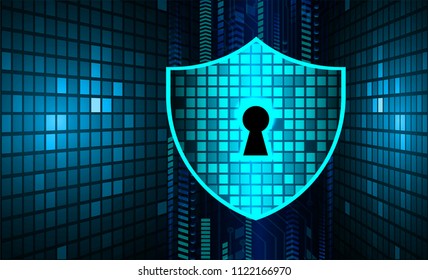 Safety concept, Closed Padlock on digital background, cyber security, Blue abstract hi speed internet technology background illustration. key vector