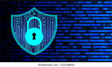 Safety concept, Closed Padlock on digital background, cyber security, Blue abstract hi speed internet technology background illustration. key vector