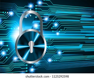 Safety concept, Closed Padlock on digital background, cyber security, Blue abstract hi speed internet technology background illustration. key vector