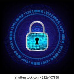 Safety concept, Closed Padlock on digital background, cyber security, Blue abstract hi speed internet technology background illustration. key vector