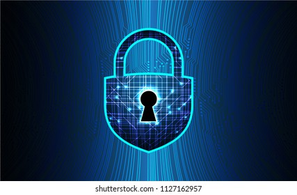 Safety concept, Closed Padlock on digital background, cyber security, Blue abstract hi speed internet technology background illustration. key vector