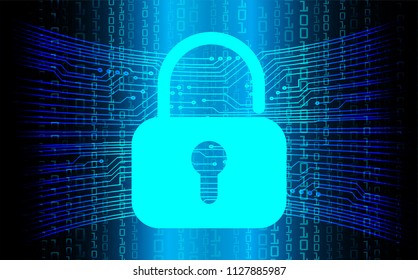 Safety concept, Closed Padlock on digital background, cyber security, Blue abstract hi speed internet technology background illustration. key vector