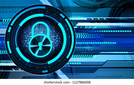 Safety concept, Closed Padlock on digital background, cyber security, Blue abstract hi speed internet technology background illustration. key vector