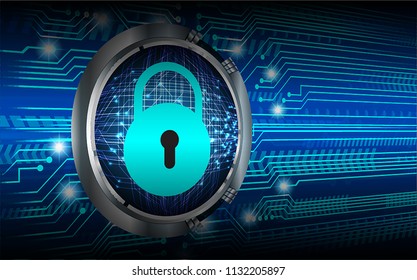 Safety concept, Closed Padlock on digital background, cyber security, Blue abstract hi speed internet technology background illustration. key vector