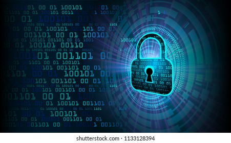 Safety concept, Closed Padlock on digital background, cyber security, Blue abstract hi speed internet technology background illustration. key vector