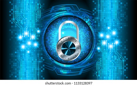 Safety concept, Closed Padlock on digital background, cyber security, Blue abstract hi speed internet technology background illustration. key vector