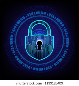 Safety concept, Closed Padlock on digital background, cyber security, Blue abstract hi speed internet technology background illustration. key vector