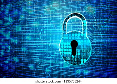 Safety concept, Closed Padlock on digital background, cyber security, Blue abstract hi speed internet technology background illustration. key vector